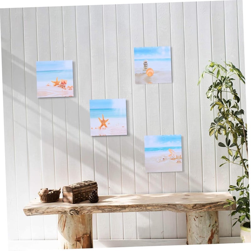 klarako 4pcs Nature Gallery Frameless Picture Bedroom Wall Decoration Office Landscape Background Decor Beach Art Prints Pictures Wrapped for Paintings Sea Painting Kids Vintage Room - Image 5