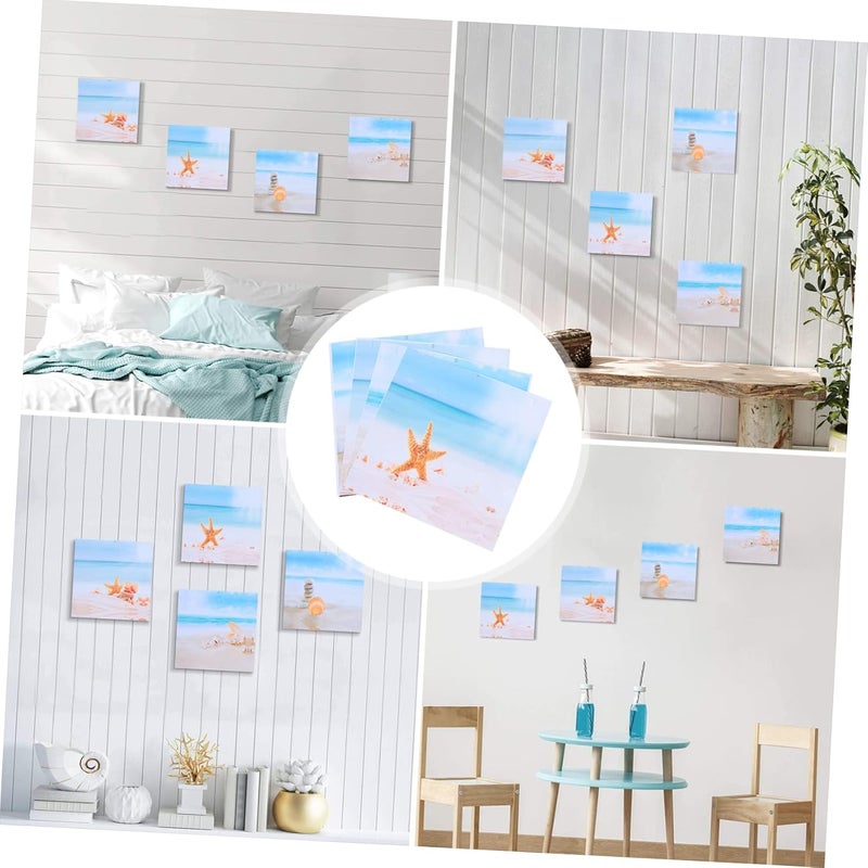 klarako 4pcs Nature Gallery Frameless Picture Bedroom Wall Decoration Office Landscape Background Decor Beach Art Prints Pictures Wrapped for Paintings Sea Painting Kids Vintage Room - Image 2