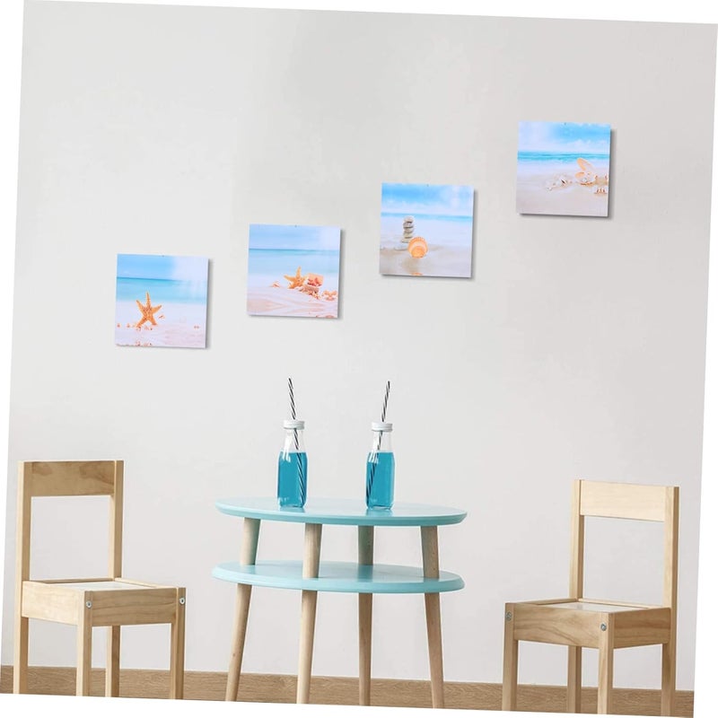 klarako 4pcs Nature Gallery Frameless Picture Bedroom Wall Decoration Office Landscape Background Decor Beach Art Prints Pictures Wrapped for Paintings Sea Painting Kids Vintage Room - Image 3