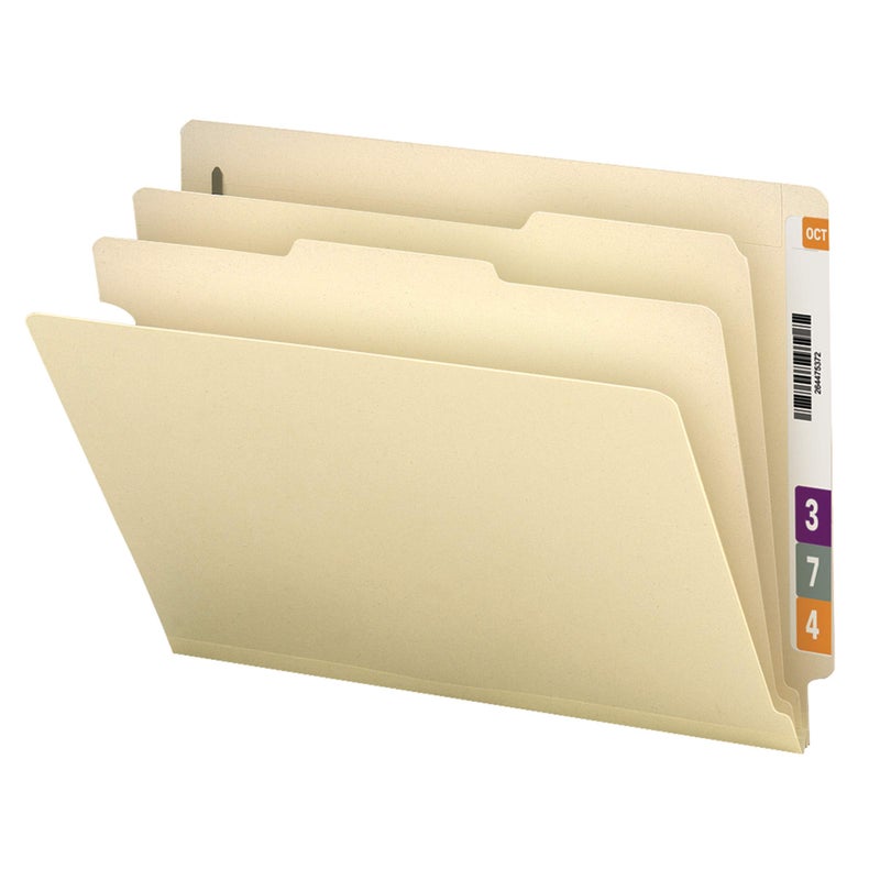 Smead End Tab Classification File Folder, 2 Dividers, 2" Expansion, Letter Size, Manila, 10 per Box (26835) - Image 1