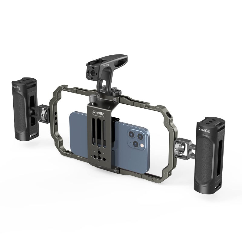 SmallRig Universal Phone Video Rig Kit for iPhone 16 15 14 13 12 Pro Max, Aluminum Handheld Phone Cage with Handles, Video Stabilizer Rig for Vlog Videography Live Streaming - Image 1