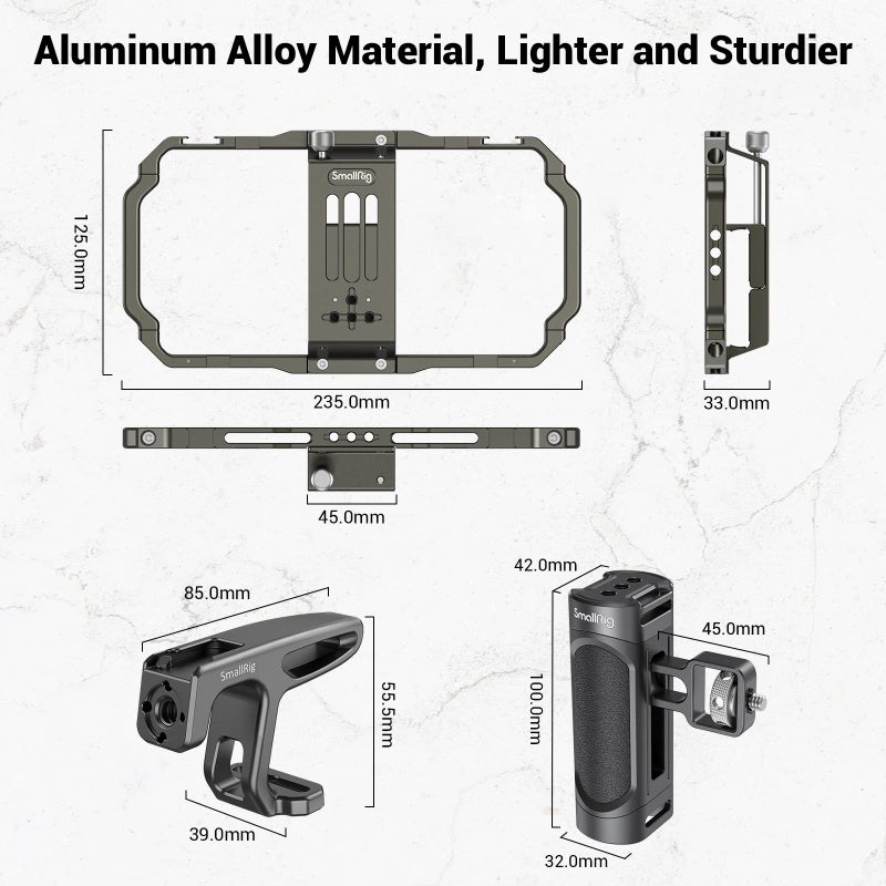 SmallRig Universal Phone Video Rig Kit for iPhone 16 15 14 13 12 Pro Max, Aluminum Handheld Phone Cage with Handles, Video Stabilizer Rig for Vlog Videography Live Streaming - Image 4