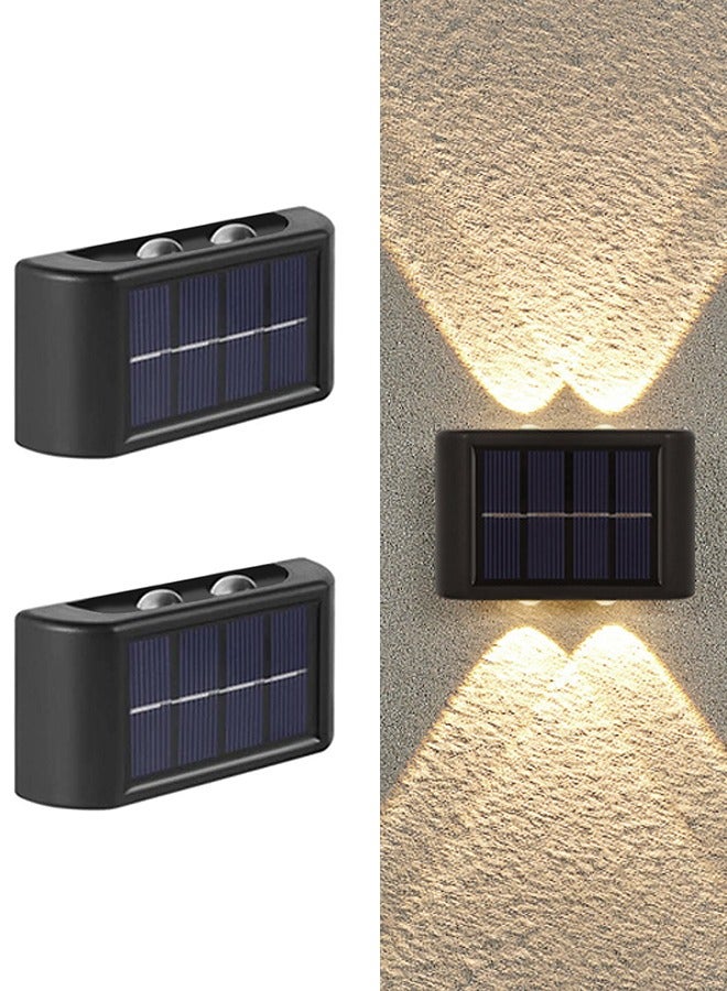 Generic Solar Outdoor Waterproof Wall Light With Dual-Head Up & Down Illumination, 4-LED Decorative Patio Light (Convex Lens) - Warm Light/NiMH Battery, Set of 2 - Image 1