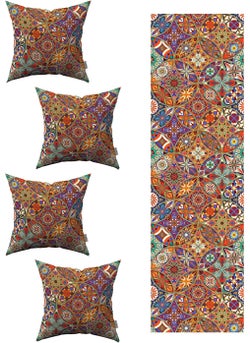 Cango Home Orange Retro Vintage Patterned 4-Piece Throw Pillow Case 1 Runner Set 4KMBS224-RS 