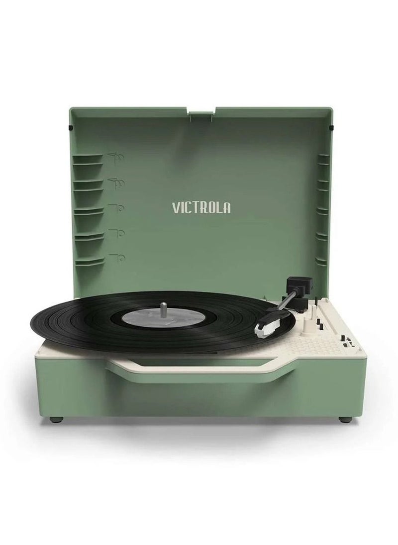 VICTROLA Victrola Re-Spin Sustainable Suitcase Record Player with Built in Bluetooth Speakers 3 Speed Belt Driven Turntable Built-in Bass Radiator 3.5mm Headphone Jack Basil Green Color  - Image 2