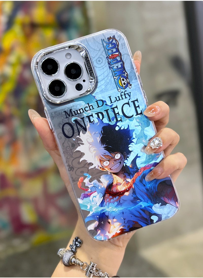Color Fans - Case for iPhone 15 Pro Max Electroplated Fluorescent Laser Phone shell with Nica Luffy Pattern - Image 1