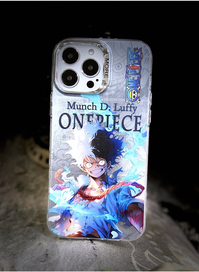 Color Fans - Case for iPhone 15 Pro Max Electroplated Fluorescent Laser Phone shell with Nica Luffy Pattern - Image 1
