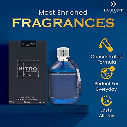 Dumont Nitro Blue Eau De Parfum - Uplifting Floral & Woody Fragrance - 3.4 Fl Oz - Image 2