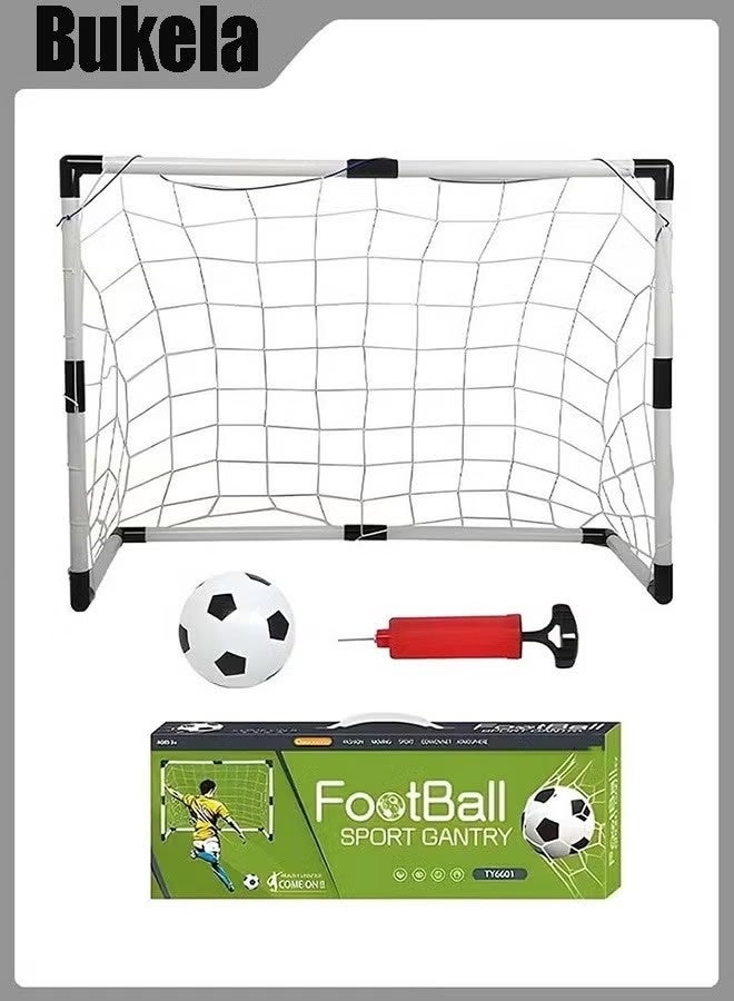 كيلا مجموعة أهداف كرة قدم رياضية صغيرة، شبكة صغيرة للفناء الخلفي والداخلي + مجموعة كرات مع مضخة، مجموعة أهداف كرة قدم محمولة قابلة للطي للأطفال - Image 1