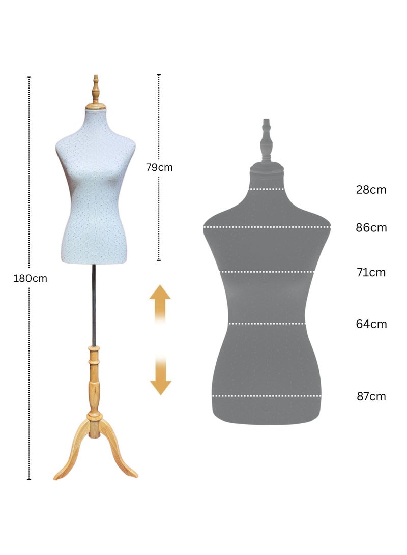 ORTUK 180cm Female Mannequin Torso Women Dress Forms, Adjustable Female Manikin Dress Model Display Torso Body Wooden Tripod Stand, Pinnable Sewing Clothes Display Half Mannequins Easy to Assemble - Image 2