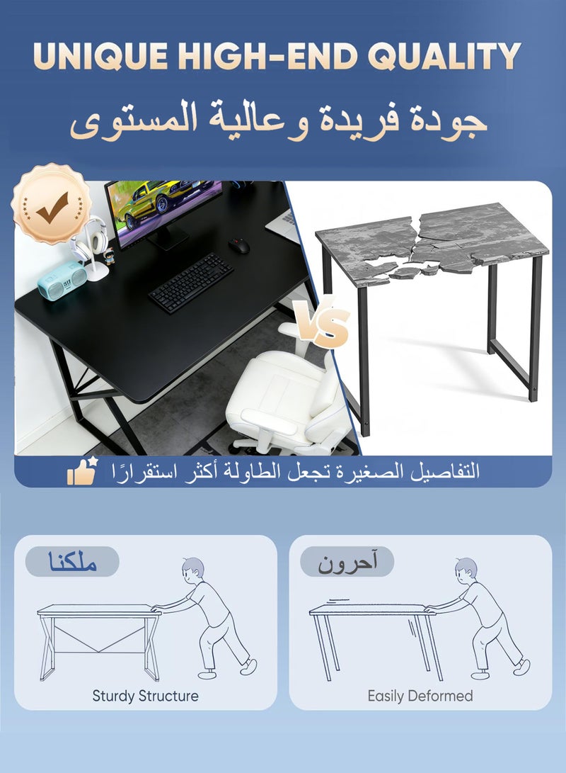 WAMIT Computer Desk with K-Shaped Metal Legs - Sturdy Office Writing Study Table, Waterproof Surface with Reinforced Support, Durable Metal Frame Workstation  for Home & Bedroom, 110cm - Image 2