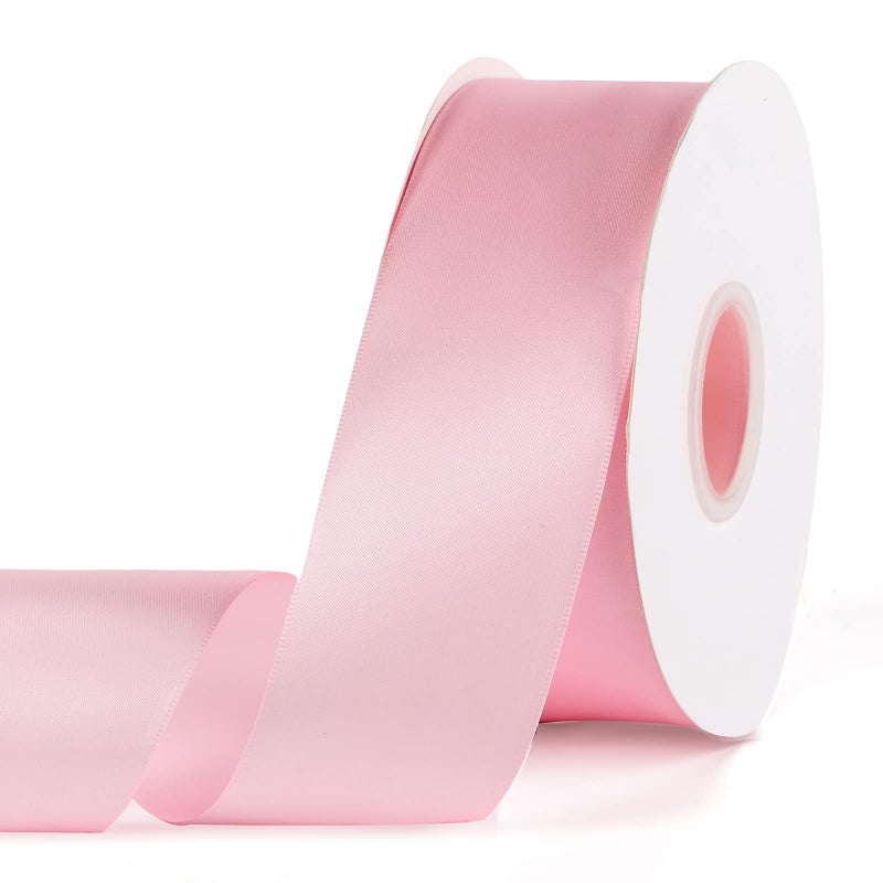 YBLANDEG Satin Ribbon Solid Color Light Pink 2 inches X 50 YardsDouble Faced Polyester Fabric Ribbon for Gifts Wrapping Wedding Party Hair Crafts Bows DIY Decor Ornaments