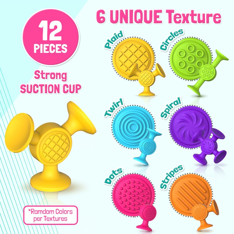 Richtim Toddlers Suction Cup Bath Toys: 12 Pcs Sensory Suction Bath Toys for Toddler, Kids Suction Fidget Toys Suction Cup Toys for Windows Travel - Image 2
