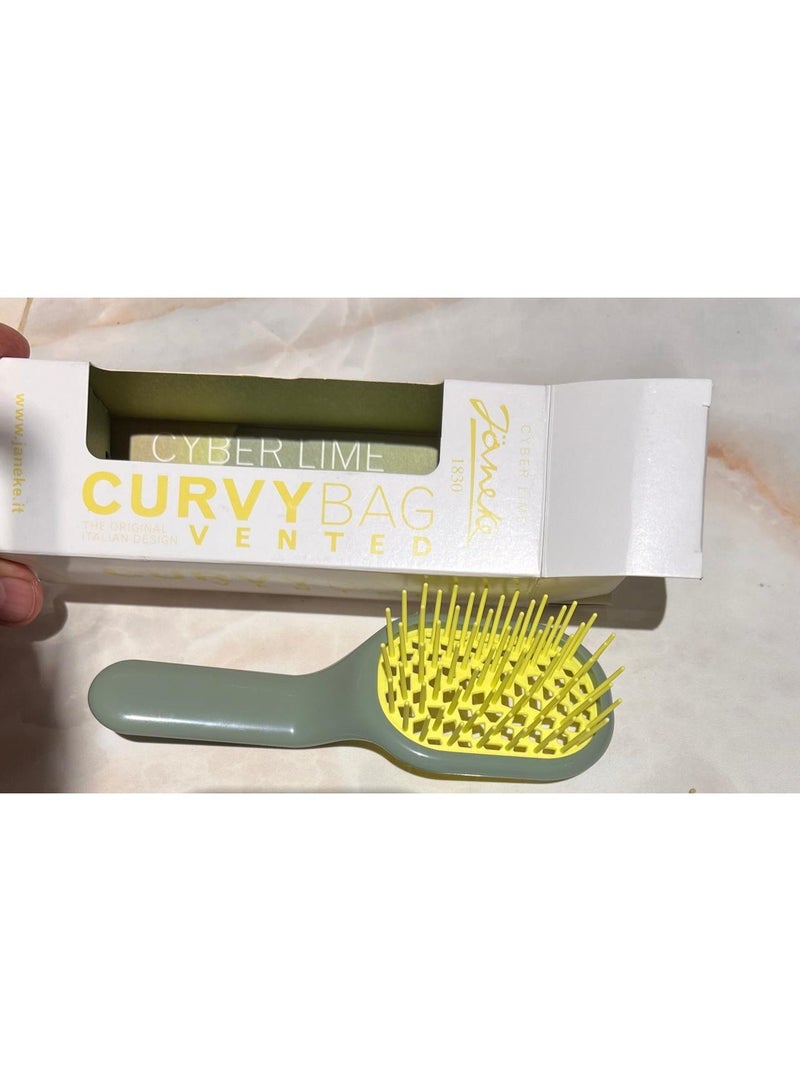 Janeke 5.5 inch Curvy Vented  Small Cyber Lime Hair Brush - Image 4
