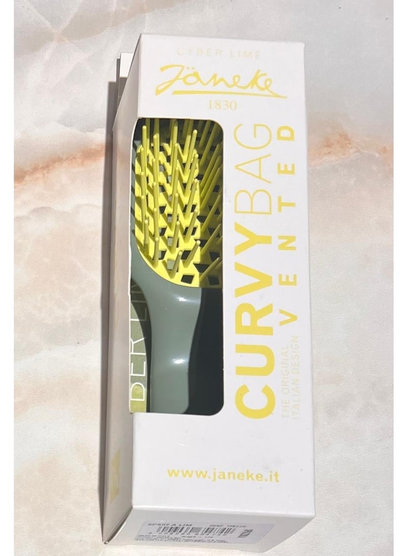 Janeke 5.5 inch Curvy Vented  Small Cyber Lime Hair Brush - Image 1