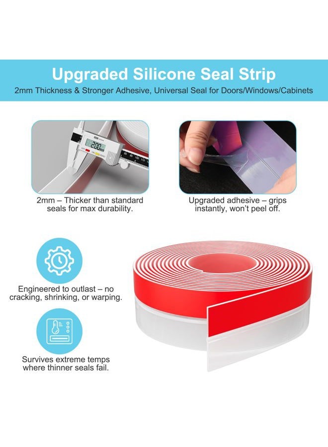 Elvone Weather Stripping, Door Draft Stopper Silicone Seal Strip for House and Glass Shower Doors for Collision and Side Gaps of Door and Windows, 20FT(L)，2 in(W)，Transparent - Image 3