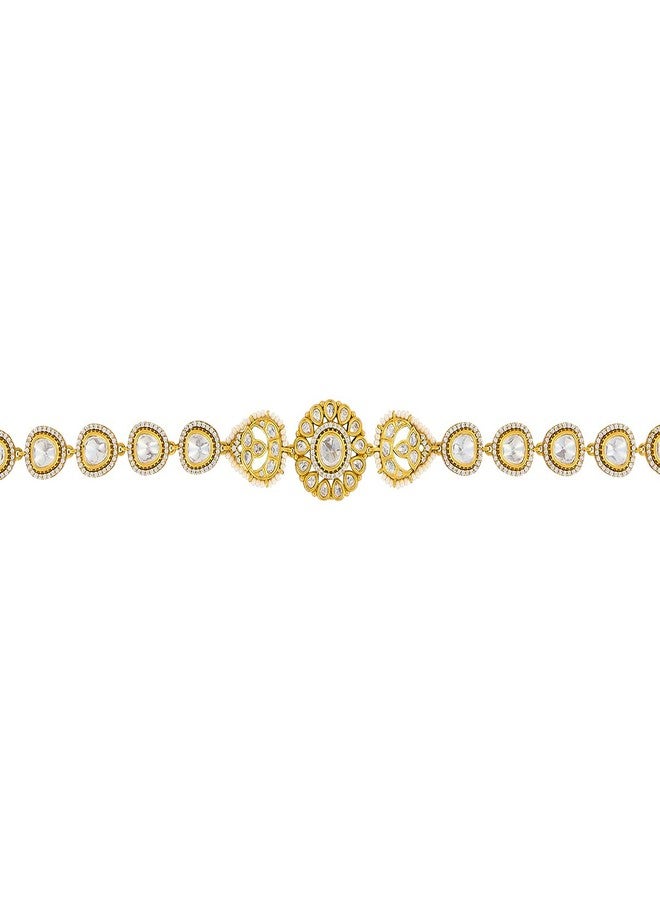 Kushal's Fashion Jewellery White Victorian Plated Kundan Kamarbandh Waist Belt for Women | Adjustable Chain | Bridal & Bridesmaid Wear - 457283 - Image 3