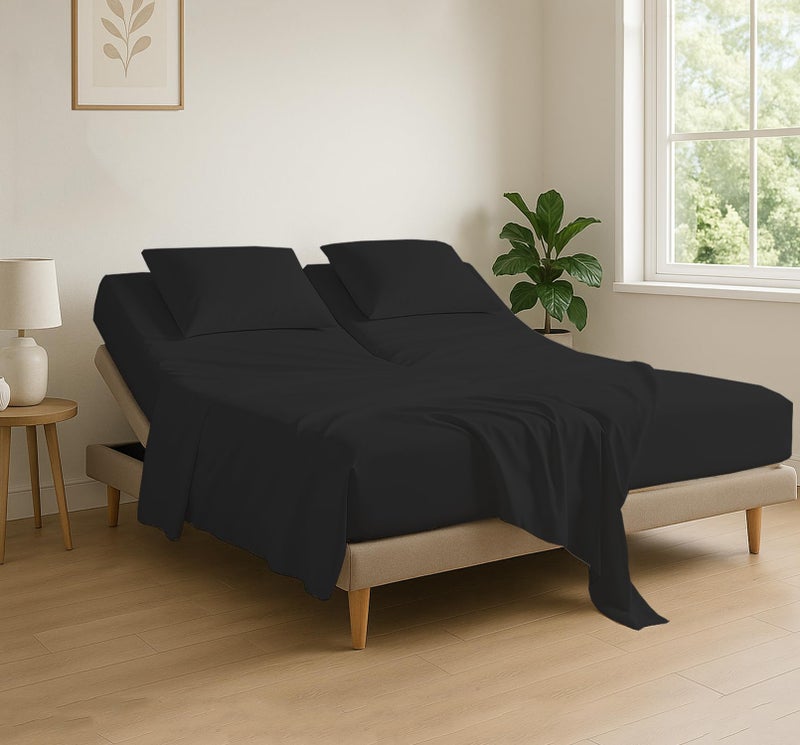 Cottingon 4 Piece Flex Head King Sheet Set Top 34 Inch Split Sheets for Sleep Number Adjustable Beds Soft Breathable 100 Egyptian Cotton Fits Upto 16 Deep Mattress 78X80 34 Black