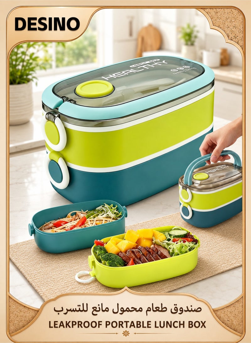 DESINO Double Layer Insulated Lunch Box – Leakproof Bento Box with Divider & Handle, Portable for Work, School, Travel & Picnic - Image 1