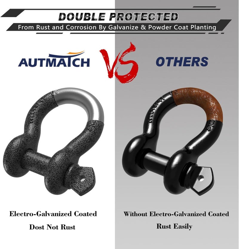 AUTMATCH D Ring Shackle 3/4" Shackles (2 Pack) 41,887Ibs Break Strength, Clevis Shackle with 7/8" Screw Pin and Shackle Isolator Washers Kit for Tow Strap Winch Off Road Vehicle Recovery, Grainstone - Image 5