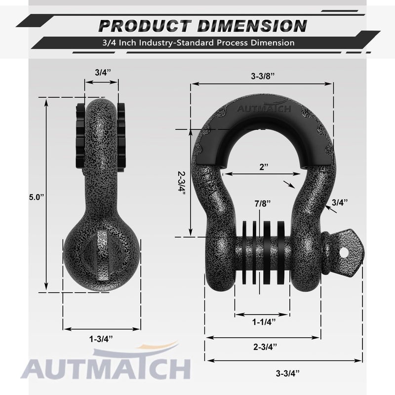AUTMATCH D Ring Shackle 3/4" Shackles (2 Pack) 41,887Ibs Break Strength, Clevis Shackle with 7/8" Screw Pin and Shackle Isolator Washers Kit for Tow Strap Winch Off Road Vehicle Recovery, Grainstone - Image 3