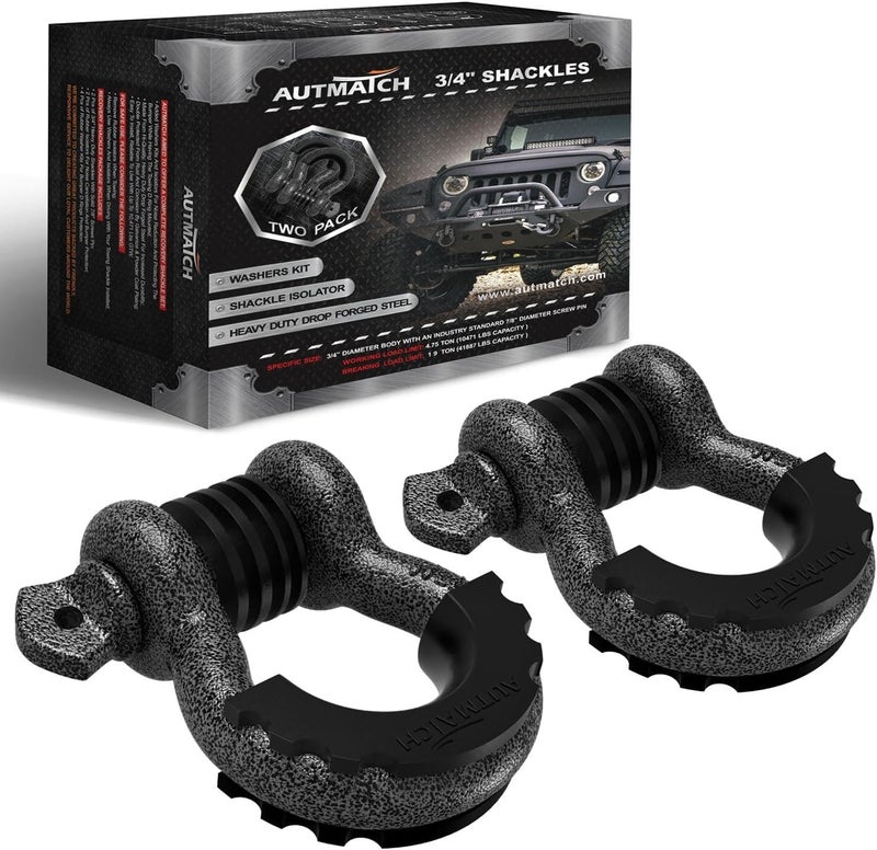 AUTMATCH D Ring Shackle 3/4" Shackles (2 Pack) 41,887Ibs Break Strength, Clevis Shackle with 7/8" Screw Pin and Shackle Isolator Washers Kit for Tow Strap Winch Off Road Vehicle Recovery, Grainstone - Image 1