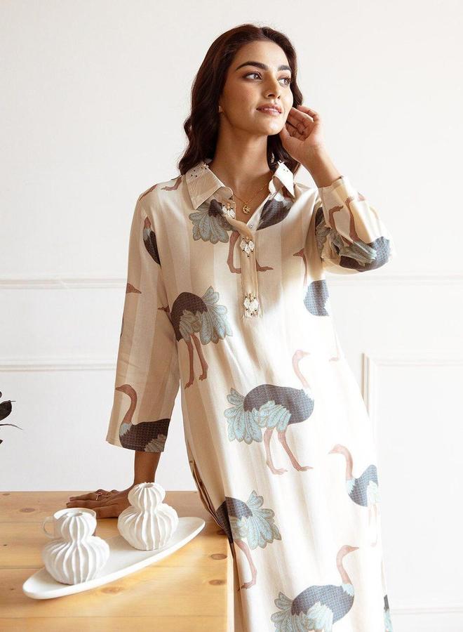 آي شين طقم كورتا وسروال بطبعة جرافيك من إيشين بياقة - Image 2