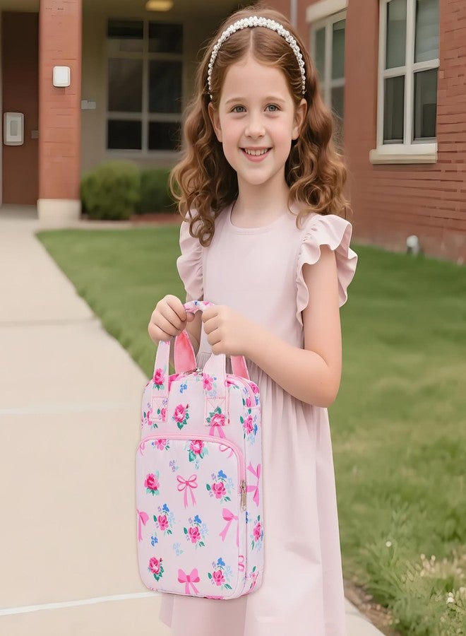 DSIUE Kids Bible Cover Case Gilrs Cute Bible Carrying Case Book Holder/Carrier/Bag with Handle and Pockets, Bow Floral - Image 2