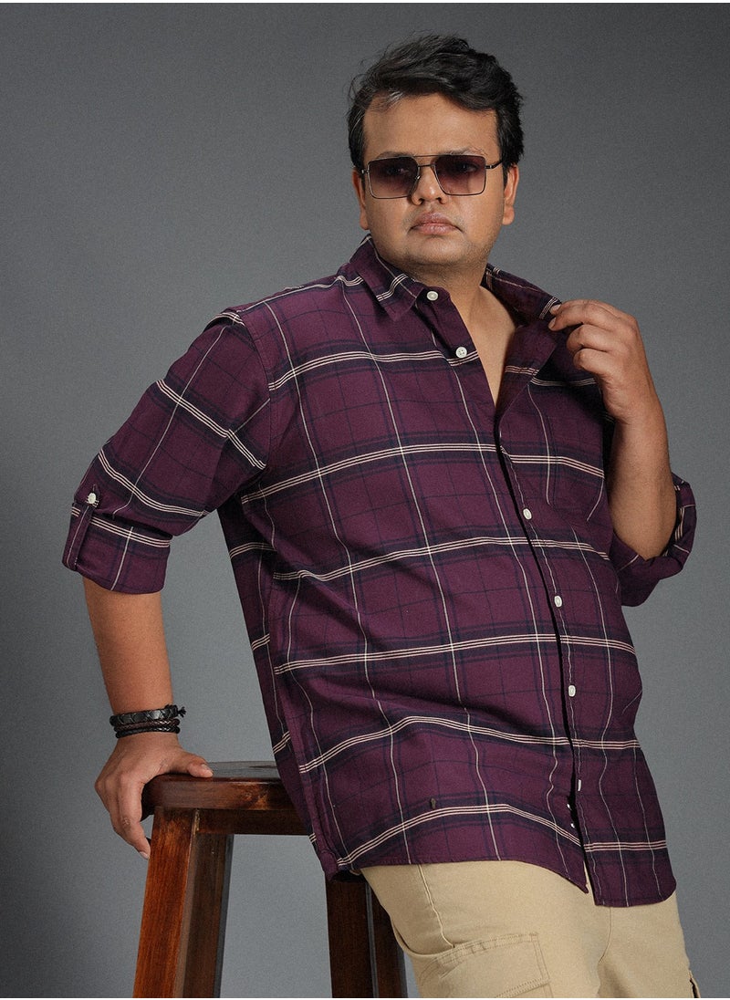 HIGH STAR - Classic Windowpane Checked Casual Shirt for Men - Image 1