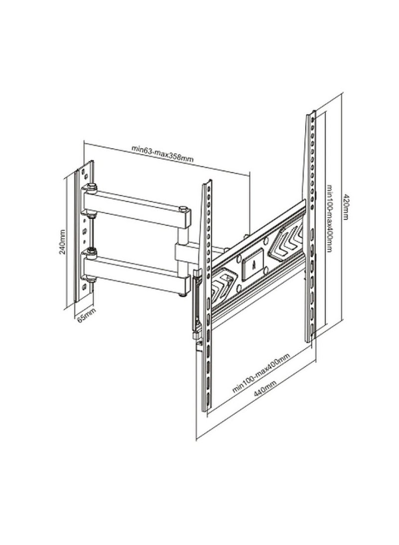 BEETEC Double Arms Swivel TV Wall Mount Bracket for 26-65 Inch LED & LCD Flat Panel TVs up to 45 kg, VESA 400x400, TV Wall Bracket with Full Motion, Cable Management, Black | TF-DB440 - Image 3