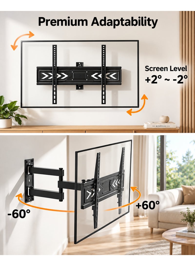 BEETEC TV Wall Mount Full Motion for 26-65 Inch LED & LCD Flat Panel TVs up to 45 kg, VESA 400x400, TV Wall Bracket, Cable Management, ±60° Swivel, +6°/-7° Tilt, 2-Level Height Adjustment, Black - Image 4
