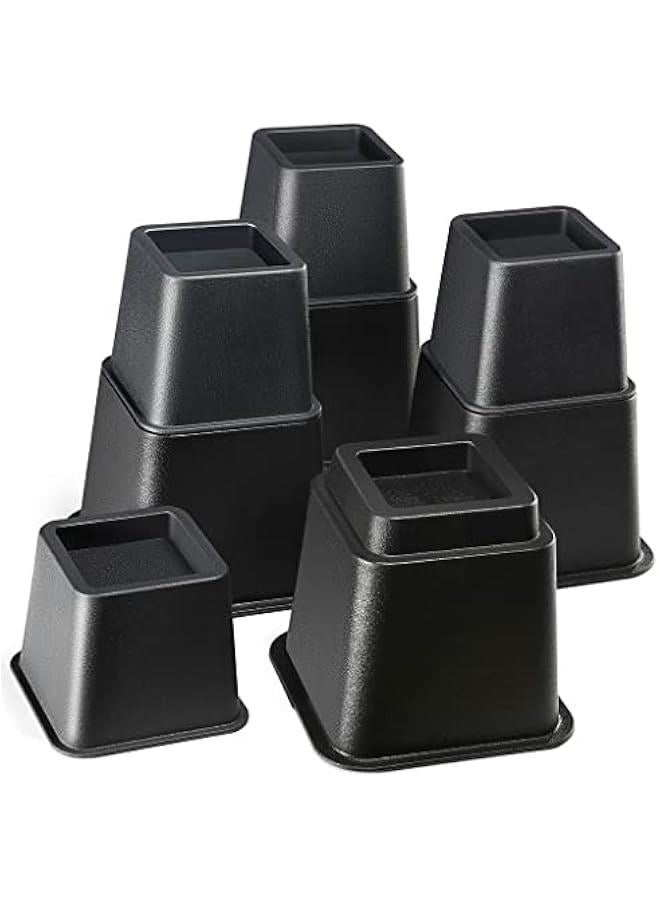 Home It Adjustable Bed Risers - Elevation in 3, 5 or 8 Inch - Heavy Duty Stackable Furniture Risers Supports 1,300 lbs - for Under-Bed Storage, College Dorms, Table and Couch, 4 Pack Bed Lifts Black - Image 1