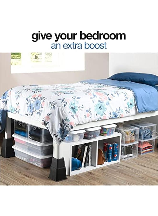 Home It Adjustable Bed Risers - Elevation in 3, 5 or 8 Inch - Heavy Duty Stackable Furniture Risers Supports 1,300 lbs - for Under-Bed Storage, College Dorms, Table and Couch, 4 Pack Bed Lifts Black - Image 3