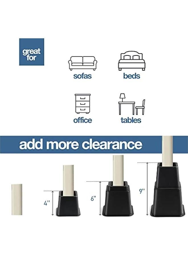 Home It Adjustable Bed Risers - Elevation in 3, 5 or 8 Inch - Heavy Duty Stackable Furniture Risers Supports 1,300 lbs - for Under-Bed Storage, College Dorms, Table and Couch, 4 Pack Bed Lifts Black - Image 5
