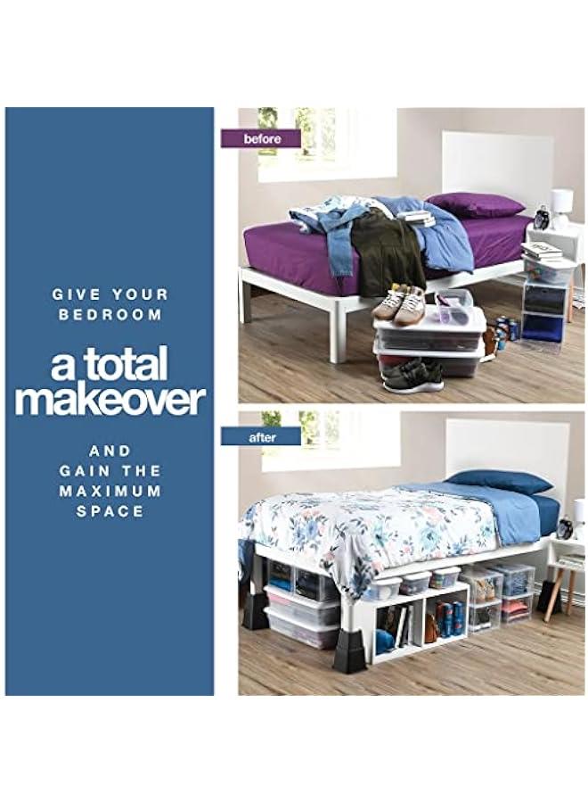 Home It Adjustable Bed Risers - Elevation in 3, 5 or 8 Inch - Heavy Duty Stackable Furniture Risers Supports 1,300 lbs - for Under-Bed Storage, College Dorms, Table and Couch, 4 Pack Bed Lifts Black - Image 4