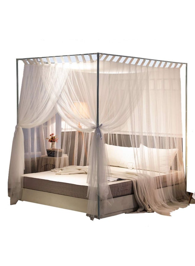 Mengersi King White  Simple 4 Corners Post Curtain Bed Canopy Bed Frame Canopies Net Bedroom Decoration Accessories King White  - Image 1