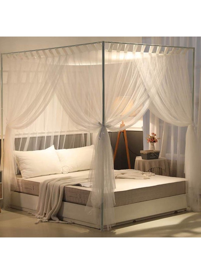 Mengersi King White  Simple 4 Corners Post Curtain Bed Canopy Bed Frame Canopies Net Bedroom Decoration Accessories King White  - Image 2