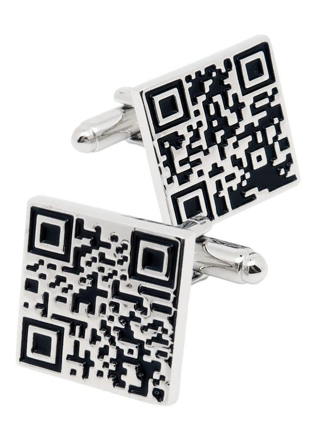 Jonwo Silver Square Qr Code Cufflinks For Men In Gift Case Funny Men'S Cuff Link For Wedding Shirt Party Business Regular Anniversary Dress - Image 1