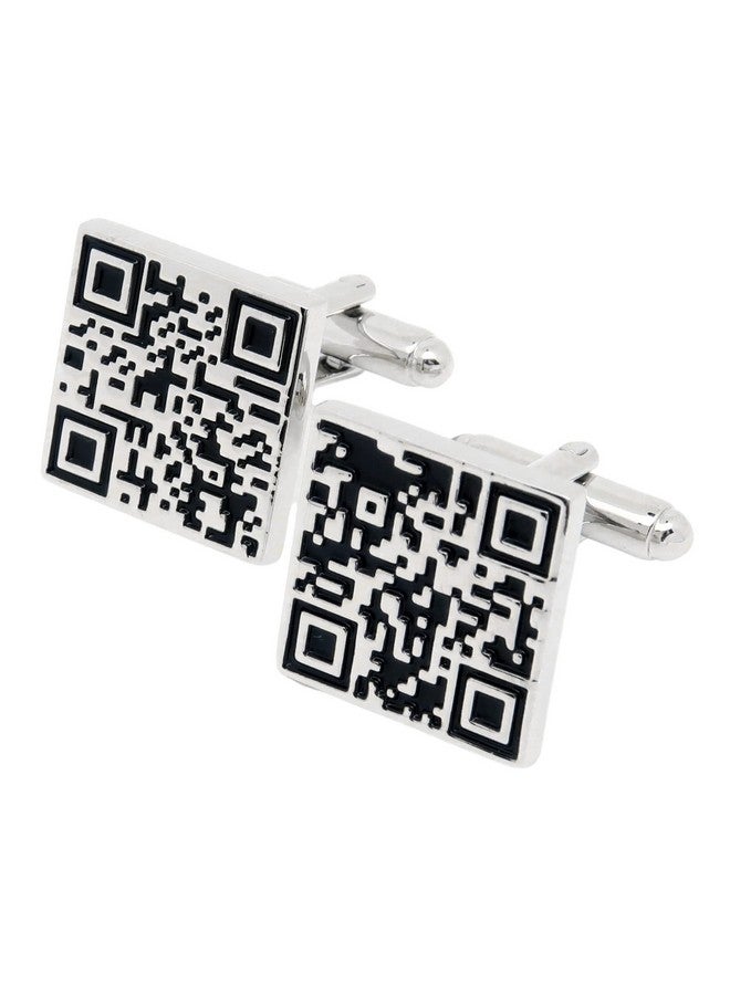 Jonwo Silver Square Qr Code Cufflinks For Men In Gift Case Funny Men'S Cuff Link For Wedding Shirt Party Business Regular Anniversary Dress - Image 2