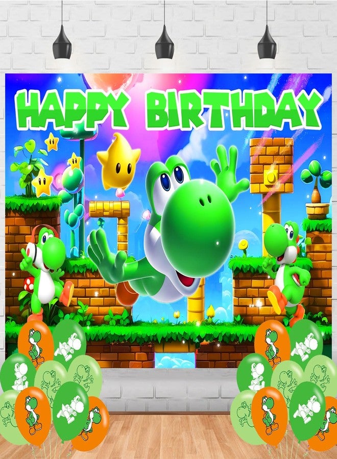 PINUO Yoshi Party Supplies5x3FT,Cartoon Yoshi Backdrop,Cartoon Theme Happy Birthday Party Banner for Boys and Girls Anime Party Decoration - Image 1