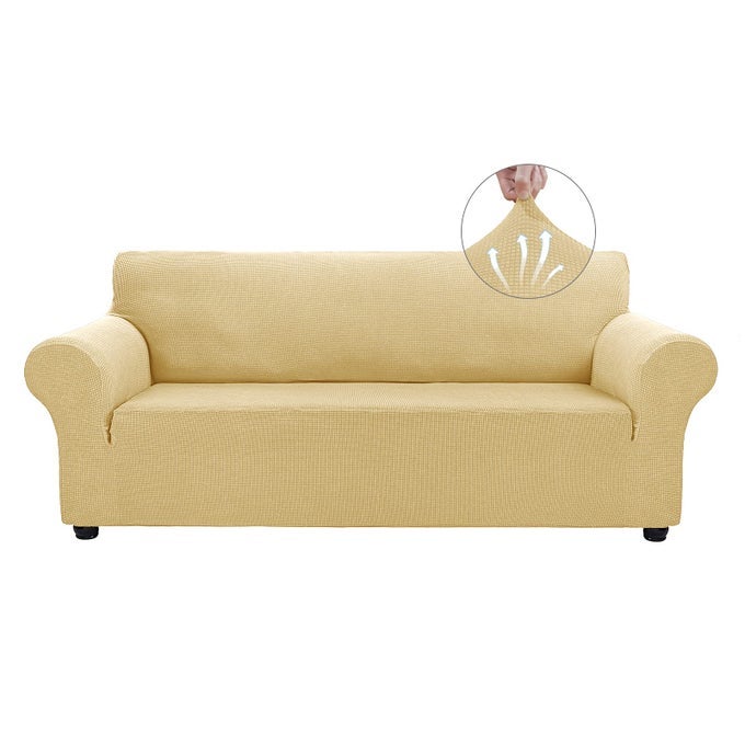 SOFA COVERS FOR 2 CUSHION COUCH STRETCH LOVESEAT COVERS SLIPCOVERS PET PROTECTOR FURNITURE COVERS FOR DOGS CATS SPANDEX JACQUARD FABRIC SMALL CHECKS MEDIUMCHAMPAGNE