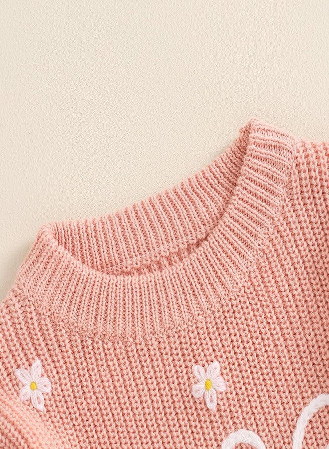 Honganda Infant Baby Girl Birthday Sweater One Flower Embroidery Crew Neck Long Sleeve Knit Sweatshirt Fall Winter Top (Pink, 9-12 Months) - Image 5