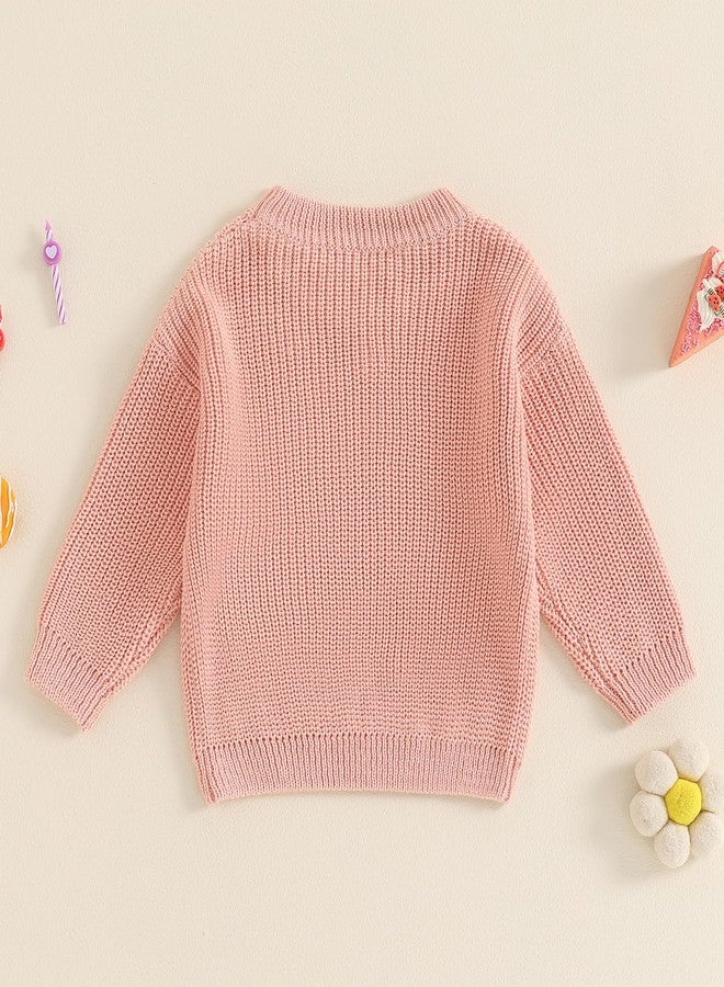 Honganda Infant Baby Girl Birthday Sweater One Flower Embroidery Crew Neck Long Sleeve Knit Sweatshirt Fall Winter Top (Pink, 9-12 Months) - Image 4