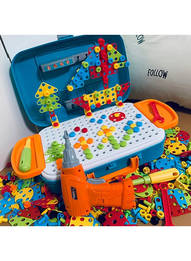 Loquat Children Twist Screws To Assemble Toys For Boys To Benefit Intelligence To Disassemble Electric Drill Toolbox For Babies To Assemble 3 Years Old-Color:【extra Large Dual-use Tool Box】 + Building Bloc - Image 2
