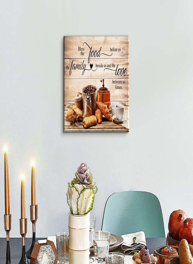 AIYISU Christian Wall Art Kitchen Wall Decor Bless The Food Quote Dining Room Pictures Rustic Coffee Art Wall Decor Farmhouse Canvas Prints Painting Family Artwork for Restaurant Home Decoration 12x16" - Image 2