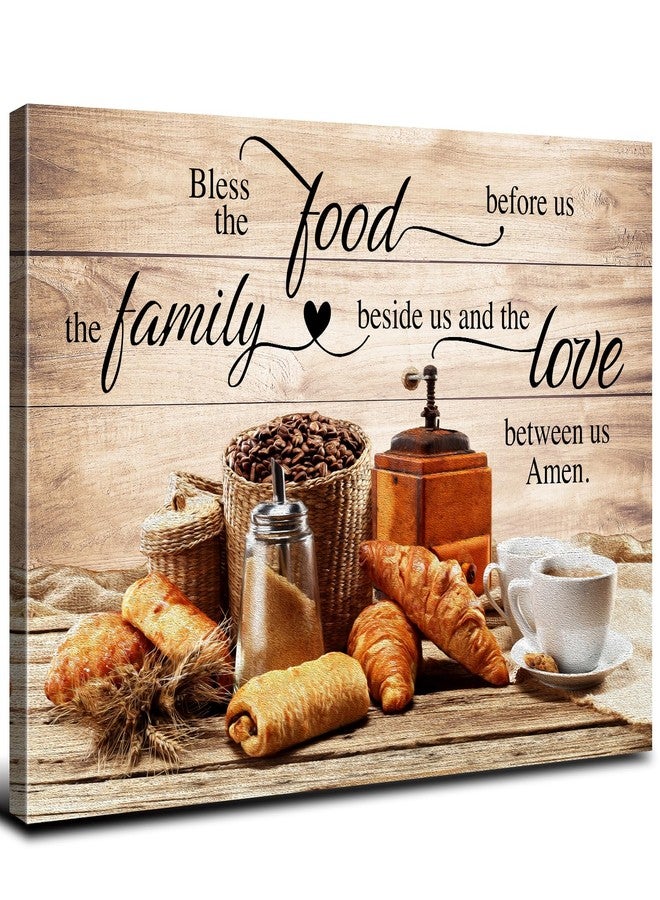 AIYISU Christian Wall Art Kitchen Wall Decor Bless The Food Quote Dining Room Pictures Rustic Coffee Art Wall Decor Farmhouse Canvas Prints Painting Family Artwork for Restaurant Home Decoration 12x16" - Image 1