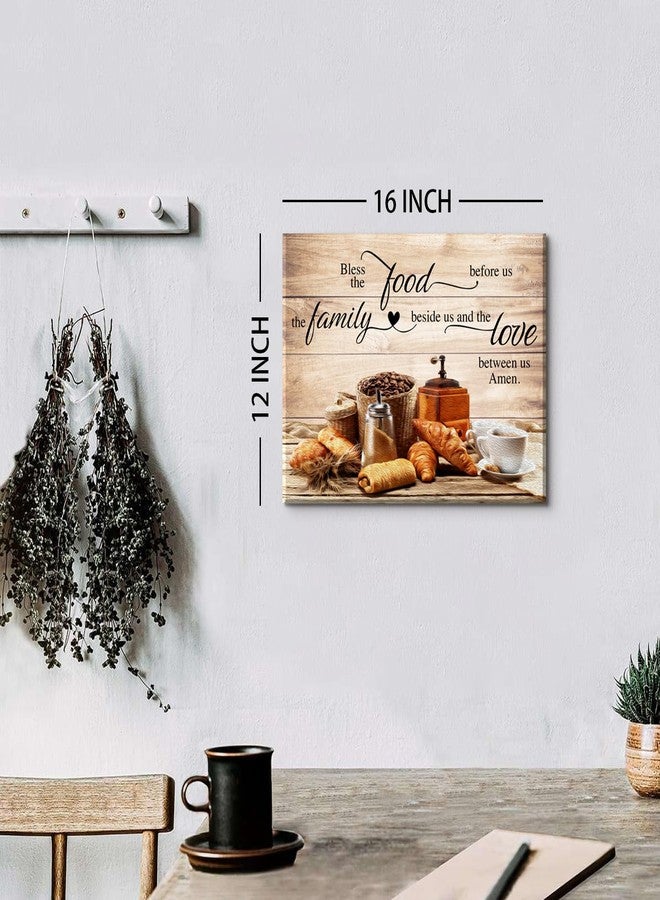 AIYISU Christian Wall Art Kitchen Wall Decor Bless The Food Quote Dining Room Pictures Rustic Coffee Art Wall Decor Farmhouse Canvas Prints Painting Family Artwork for Restaurant Home Decoration 12x16" - Image 4
