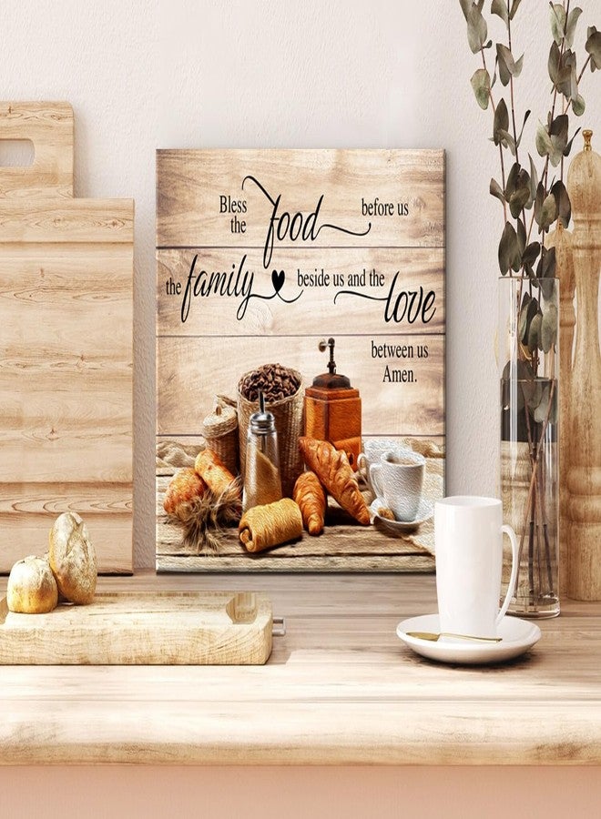 AIYISU Christian Wall Art Kitchen Wall Decor Bless The Food Quote Dining Room Pictures Rustic Coffee Art Wall Decor Farmhouse Canvas Prints Painting Family Artwork for Restaurant Home Decoration 12x16" - Image 3