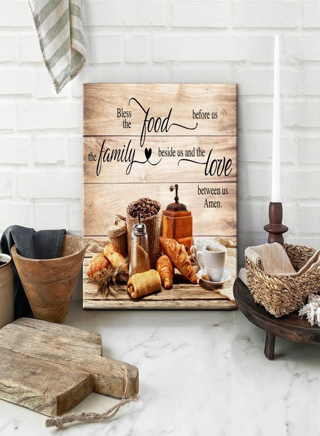 AIYISU Christian Wall Art Kitchen Wall Decor Bless The Food Quote Dining Room Pictures Rustic Coffee Art Wall Decor Farmhouse Canvas Prints Painting Family Artwork for Restaurant Home Decoration 12x16" - Image 5