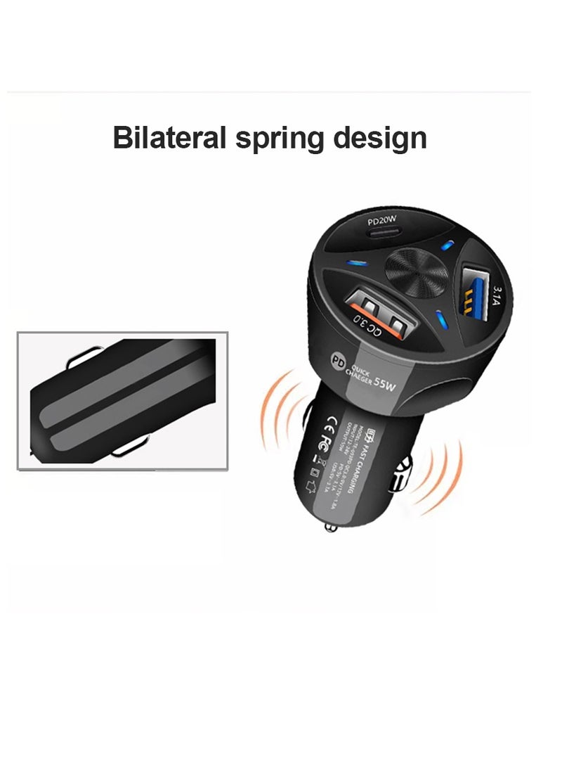 55W Quick Charge Car Phone Charger QC3.0+PD 20W Fast Charging 3-USB Port Universal DC 12V/24V - Image 3
